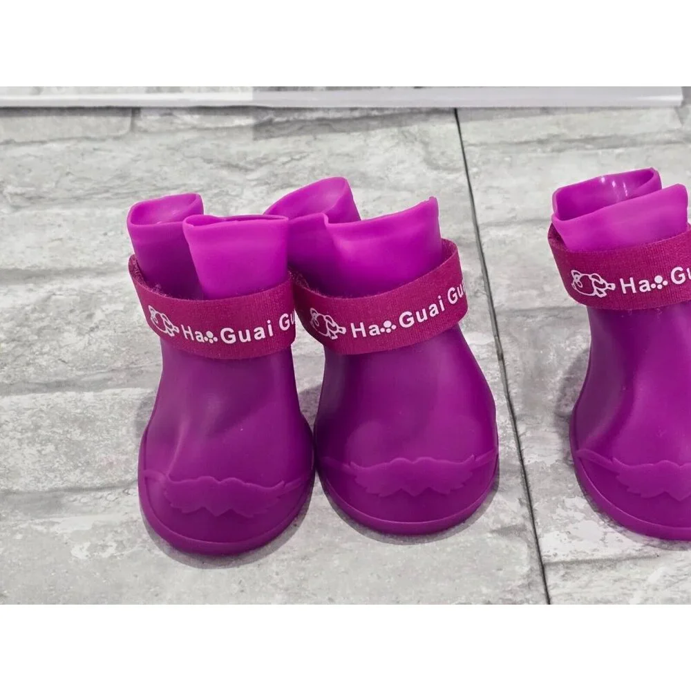Ha Guai Guai‎ Dog Boots Waterproof Anti Slip Pet Rain Shoes Purple XL